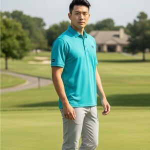 Arc'teryx Captive Polo Shirt Men's L Aqua Sea Glass DryTech Golf Athletic Modern